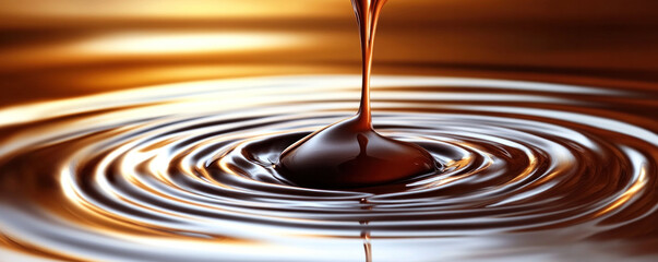 Poster - A drop of chocolate is falling into a large wave of water. Concept of calmness and serenity, as the chocolate slowly blends into the water, creating a beautiful and peaceful scene