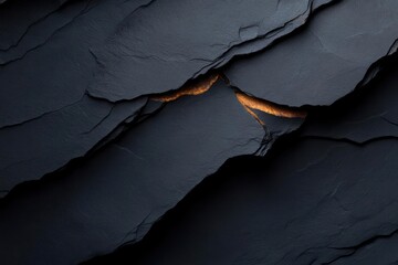 Leinwandbilder - Abstract Textured Black Stone Layers With Orange Glowing Light and Dramatic Contrasts