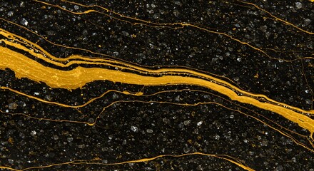 Aufkleber - Golden Veins Flowing Through Black Stone Texture Background Pattern