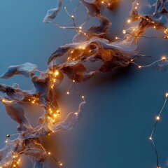 Leinwandbilder - Abstract Digital Network Of Golden Glowing Lights And Lines On Blue Background