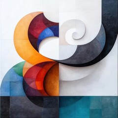 Aufkleber - Abstract Geometric Composition With Spiral Arc Shapes And A Vibrant Color Palette On A Grid