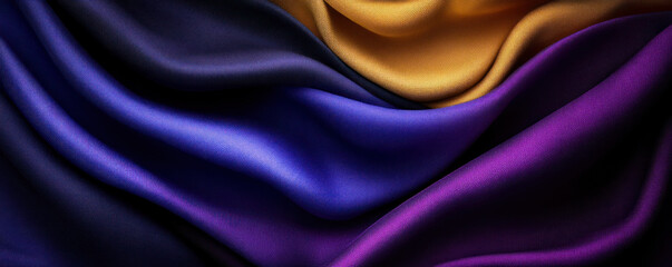 Poster - A purple and gold fabric is folded into a roll. The colors are vibrant and the fabric appears to be of high quality