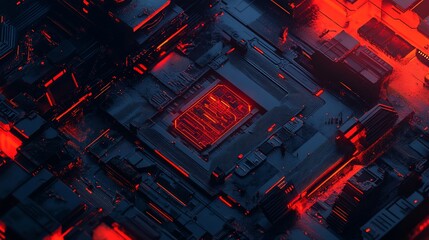 Aufkleber - Abstract futuristic technology background with glowing red lines and shapes