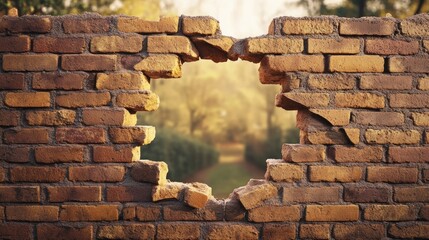 Aufkleber - A broken brick wall with a hole through the center, representing an obstacle being overcome or a new path being made.