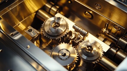 Poster - A detailed shot of a metallic safe lock mechanism, showcasing its precision-engineered components and the strength of its secure locking system.