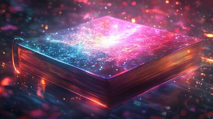 Aufkleber - Mystical Book with Glowing Starfield Pages and Sparkle Overlay on Surface