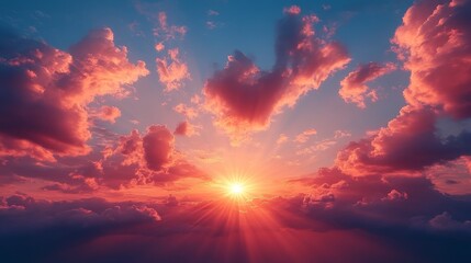 Wall Mural - Majestic sunset with vibrant clouds and radiant sunlight in a clear sky