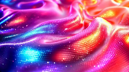 Poster - Vibrant iridescent fabric waves in dynamic motion with changing color patterns