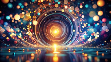 Wall Mural - Abstract swirling vortex of vibrant light and energy, illuminating a reflective surface with glittering particles