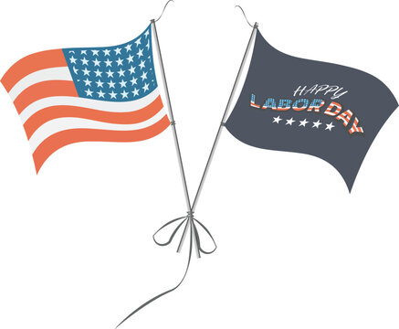 Labor Day Flags: American and Holiday Celebration Vector Illustration