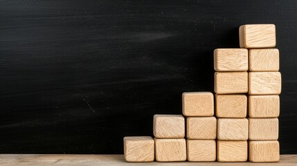 Wooden blocks arranged in a staircase pattern on a dark background