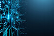 © VideoFlow - Glowing blue circuit lines on left side forming a digital pattern, futuristic graphic style, gradient blue background, concept of technology and innovation. Ai generative