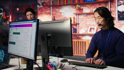 Poster - call center senior agent providing step by step guidance to help customers using ai. customer center