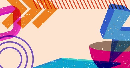 Poster - Colorful geometric shapes animation. Object in trendy riso graph design. Geometry elements abstract risograph texture style video.