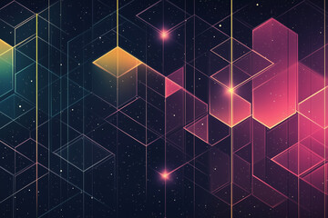 Poster - Geometric shapes overlaying starry space background for modern digital art
