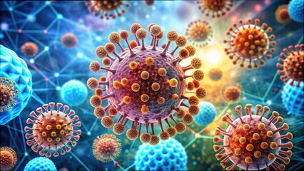 Poster - Colorful Digital Illustration Showing Norovirus and Infection Process