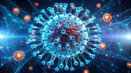Poster - Magnified Particle with Glowing Lines in Gigapixel Clarity Version 2