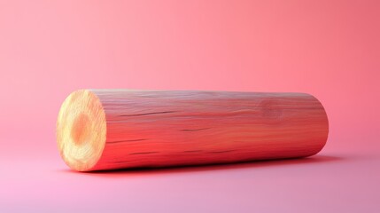 Poster - A smooth, cylindrical wooden log rests on a soft pink surface, blending natural texture with a vibrant, modern aesthetic.