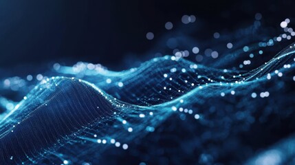 Poster - An abstract representation of flowing data waves, illuminated with blue lights, evoking a sense of technological fluidity and movement.