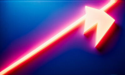 Poster - Illuminated arrow pointing diagonally upwards and right against a blue background. The glowing arrow suggests direction, progress, and forward movement in a simple and abstract manner.