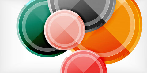Aufkleber - Colorful circles overlap creating abstract design. Shades include green, orange, gray, pink. Modern graphic element for backgrounds or branding.