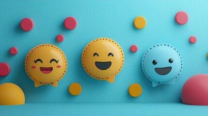 Poster - Playful group of balloons featuring unique faces against a bright background evoking fun and engagement in feedback scene