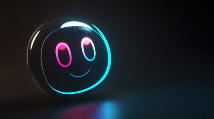 Poster - Smiley face icon set against a black background representing positive emotions and ai-powered assistance