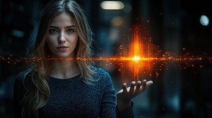 Poster - Woman holding a glowing light signifying the power of ai technology and innovation in everyday life