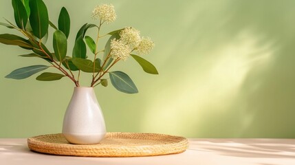 Poster - Elegant vase with green plant inside displaying augmented reality user interface concept for modern interior design