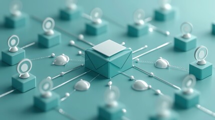 Poster - Abstract representation of b2b cold email flowchart featuring a cube with a smaller white cube on top for clarity