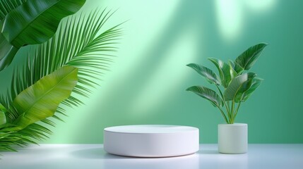 Poster - Elegant plant and a white vase positioned together on a clean productivity circle poster for a chic aesthetic