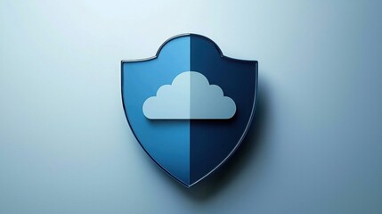 Poster - Blue shield icon with a cloud symbolizing data protection and security in the digital cloud environment