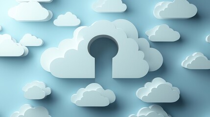 Poster - Cloud with a door representing security and access control using a keyhole icon for digital cloud computing concepts