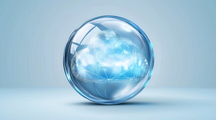 Poster - Glass sphere with a network inside representing cloud shield and server security in the digital computing space