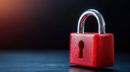 Poster - Red padlock on black surface symbolizing cybersecurity firewall protection concept ensuring data safety and security