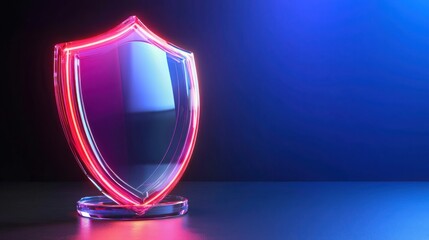 Poster - Glass trophy with a glowing red light symbolizing recognition in cybersecurity excellence and network protection achievements