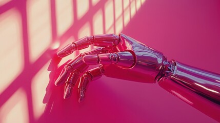 Poster - Hand holding pink object against a pink wall creating a harmonious and aesthetic visual composition