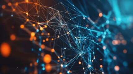Poster - A visually striking abstract representation of interconnected lines and nodes, showcasing a blend of orange and blue hues.