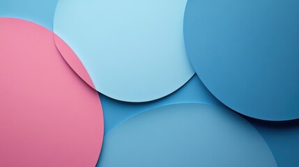 Poster - A vibrant composition of overlapping circular shapes in shades of blue and pink on a blue background, creating a visually appealing design.