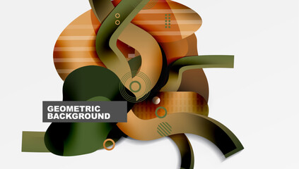 Aufkleber - Abstract shapes, orange, green, brown. Overlapping forms create dynamic composition. Modern design, smooth gradients, simple elements. Minimalist aesthetic.