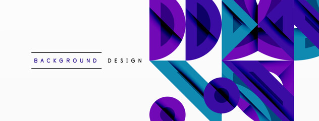Poster - Abstract geometric shapes overlap. Purple, blue hues create dynamic composition. Minimalist design with text background design. Modern aesthetic.