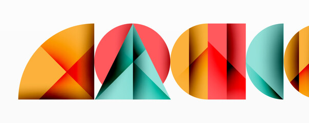 Aufkleber - Colorful geometric shapes. Abstract design. Overlapping forms create dynamic composition. Modern art style. Bright palette. Minimalist aesthetic.
