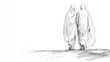 © Aysel - Continuous one line drawing muslim couples wife and husband wearing white traditional clothes for Ihram ready for Hajj. Hajj and umrah concept. Single line draw design vector graphic illustration.