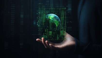 Aufkleber - Global digital technology in human hand.