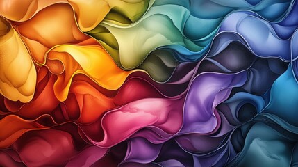 Poster - A vibrant swirl of colorful waves creates a dynamic, abstract pattern, showcasing rich textures and smooth gradients in hues of red, orange, yellow, green, blue, and purple.