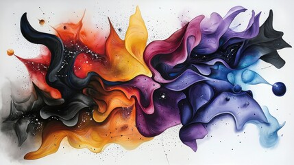 Poster - A vibrant abstract painting featuring flowing colors like orange, yellow, purple, and black, creating a dynamic and energetic visual experience.