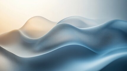 Poster - a serene, abstract depiction of soft, flowing waves in gentle gradients of blue and beige, creating 