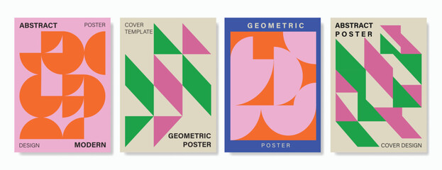 Wall Mural - Abstract Contemporary art poster background. Retro Geometric cover template with vintage colorful perspective geometric prism shape. Ideal design for background, social media, banner, ads.