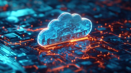 Poster - a glowing cloud symbol on a digital circuit background, representing cloud computing and technology.
