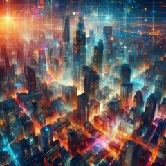 Wall Mural - chaotic beauty night city a chaotic yet beautiful spectacle the